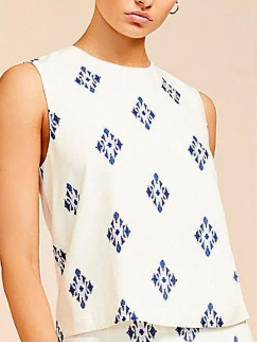 Alex Marie White Tank Top with Navy Diamond Print - Picture 6 of 7